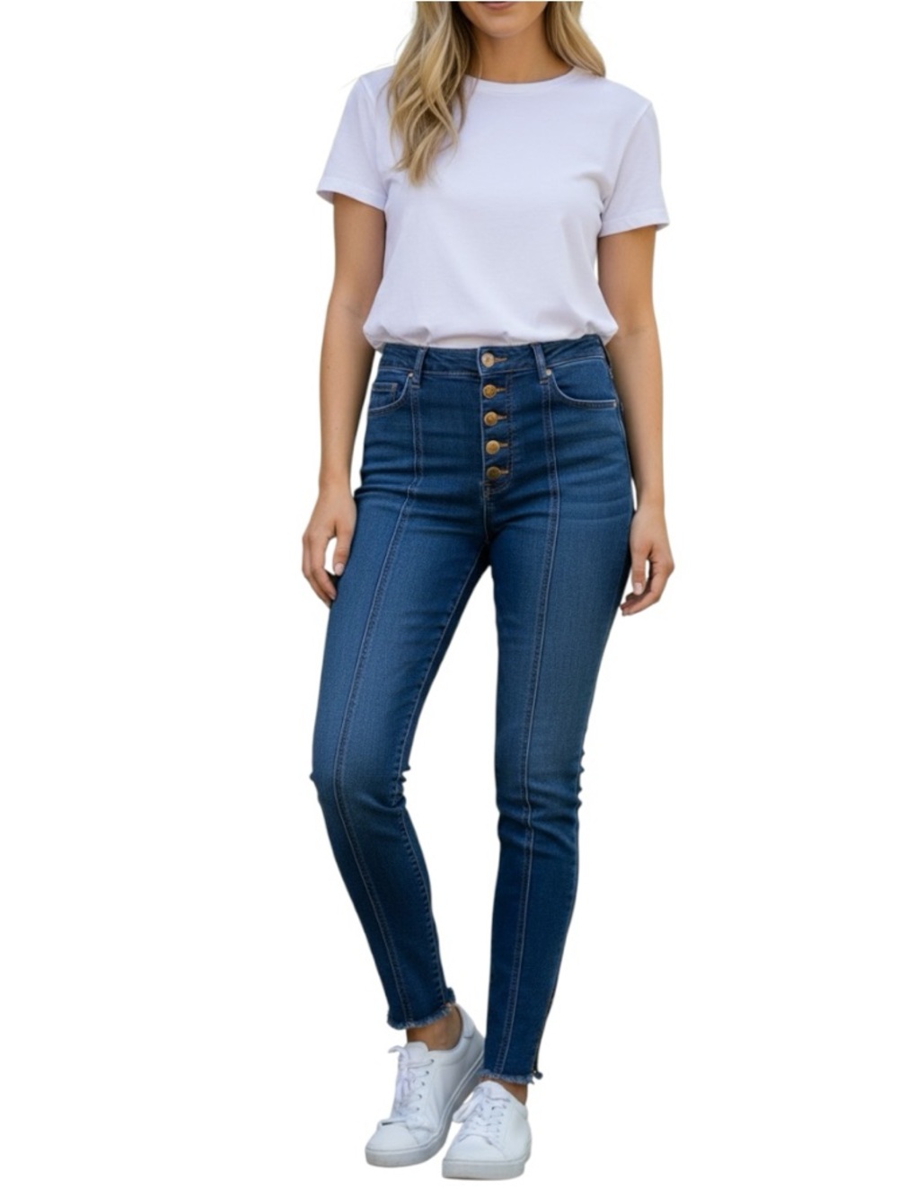 Banana Republic Blue High Rise Skinny Jeans Split Raw Hem‎ Size 30